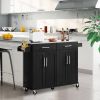 Black Kitchen Island Cart | Stainless Steel Top with Drawers & Cabinet