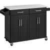 Black Kitchen Island Cart | Stainless Steel Top with Drawers & Cabinet