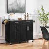 Black Kitchen Island Cart | Stainless Steel Top with Drawers & Cabinet