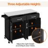 Black Kitchen Island Cart | Stainless Steel Top with Drawers & Cabinet