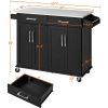 Black Kitchen Island Cart | Stainless Steel Top with Drawers & Cabinet