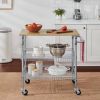 Kitchen Island Cart | Wood Top with Dual Storage Shelves