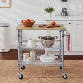 Kitchen Island Cart | Wood Top with Dual Storage Shelves
