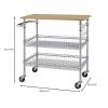 Kitchen Island Cart | Wood Top with Dual Storage Shelves