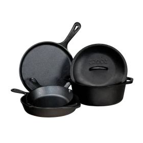 5-Piece Cast Iron Cookware Set | Dutch Oven, Griddle & Skillets