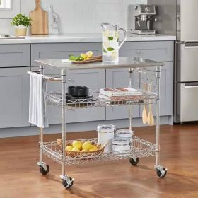 Kitchen Island Cart | Stainless Steel Top with Dual Storage Shelves