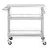 Kitchen Island Cart | Stainless Steel Top with Dual Storage Shelves