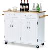 White Kitchen Island Cart | Wood Top with Drawers & Storage Cabinet