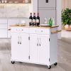 White Kitchen Island Cart | Wood Top with Drawers & Storage Cabinet