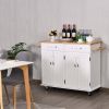 White Kitchen Island Cart | Wood Top with Drawers & Storage Cabinet
