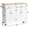 White Kitchen Island Cart | Wood Top with Drawers & Storage Cabinet
