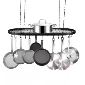 Black Carbon Steel Ceiling-Mounted Oval Pot Rack | 12 Hooks
