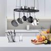 Black Carbon Steel Ceiling-Mounted Oval Pot Rack | 12 Hooks