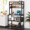 Black Metal & Wood Freestanding Bakers Rack | Kitchen Shelf & Microwave Stand