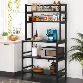 Black Metal & Wood Freestanding Bakers Rack | Kitchen Shelf & Microwave Stand