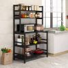 Black Metal & Wood Freestanding Bakers Rack | Kitchen Shelf & Microwave Stand