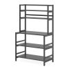 Black Metal & Wood Freestanding Bakers Rack | Kitchen Shelf & Microwave Stand