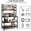 Black Metal & Wood Freestanding Bakers Rack | Kitchen Shelf & Microwave Stand