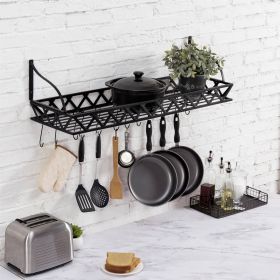 Black Metal Wall-Mounted Pot Rack | Rectangular Frame