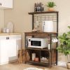 Industrial Metal & Wood Bakers Rack | Microwave Cart with Storage Cabinet