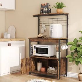 Industrial Metal & Wood Bakers Rack | Microwave Cart with Storage Cabinet