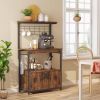 Industrial Metal & Wood Bakers Rack | Microwave Cart with Storage Cabinet