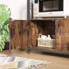 Industrial Metal & Wood Bakers Rack | Microwave Cart with Storage Cabinet