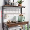Industrial Metal & Wood Bakers Rack | Microwave Cart with Storage Cabinet
