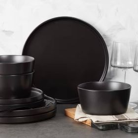 16-Piece Matte Black Stoneware Dinnerware Set