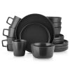 16-Piece Matte Black Stoneware Dinnerware Set