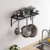 Matte Black Stainless Steel Wall-Mounted Pot Rack | 10 Hanging Hooks