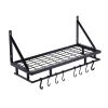 Matte Black Stainless Steel Wall-Mounted Pot Rack | 10 Hanging Hooks