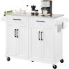 White Kitchen Island Cart | Stainless Steel Top