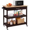 Dark Brown Kitchen Island Cart | Wood Top with Drawer & Shelves