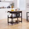 Dark Brown Kitchen Island Cart | Wood Top with Drawer & Shelves