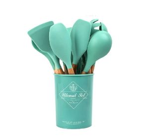 12-pcs Silicone Utensils Set | Wooden Handles