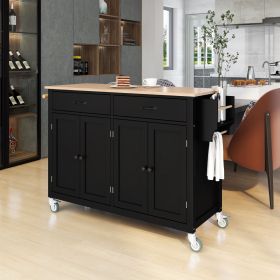 Black Kitchen Island Cart | Solid Wood Top