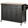 Black Kitchen Island Cart | Solid Wood Top