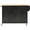 Black Kitchen Island Cart | Solid Wood Top