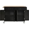 Black Kitchen Island Cart | Solid Wood Top
