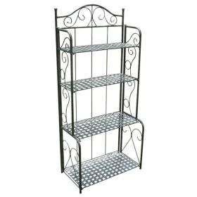 Indoor/Outdoor Folding 4-Tier Bakers Rack | Black Metal & Lattice Shelves