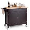 Rich Brown Kitchen Island Cart | Sturdy Wood Top