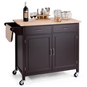 Rich Brown Kitchen Island Cart | Sturdy Wood Top