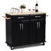 Black Kitchen Island Cart | Wood Top with Storage Cabinet