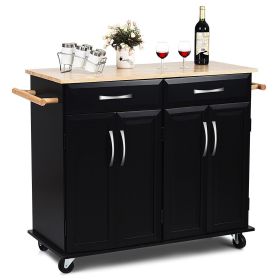 Black Kitchen Island Cart | Wood Top with Storage Cabinet