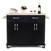 Black Kitchen Island Cart | Wood Top with Storage Cabinet