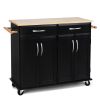 Black Kitchen Island Cart | Wood Top with Storage Cabinet
