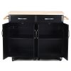 Black Kitchen Island Cart | Wood Top with Storage Cabinet