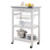 White Kitchen Cart | Stainless Steel Top with Drawer