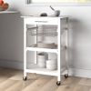 White Kitchen Cart | Stainless Steel Top with Drawer